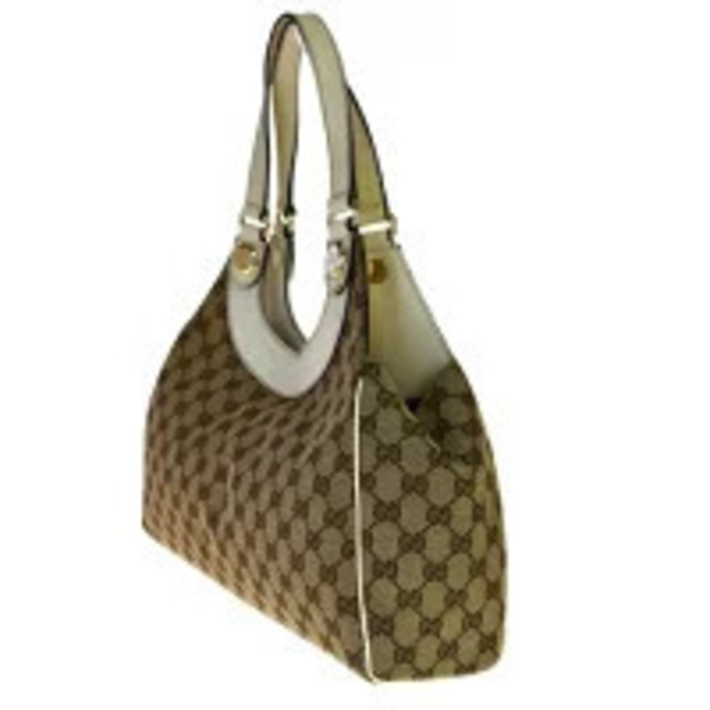 Gucci Brown GG White Canvas Shoulder Ivory Leather Bag Brown White